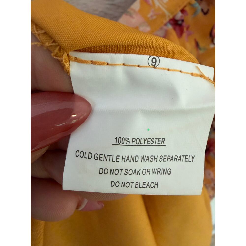 Angel Biba Boho Yellow Floral Ruffle Cutout Dress – Size Small - Picture 7 of 8